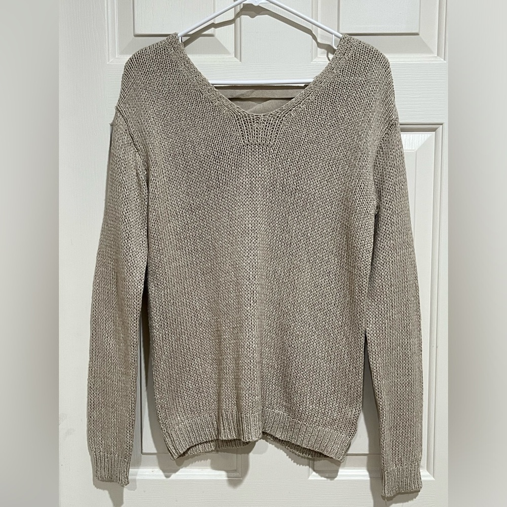 HARPER HERITAGE Lace-Up BACK Knit Pullover - Neutral Taupe SWEATER/ TOP,  SIZE S
